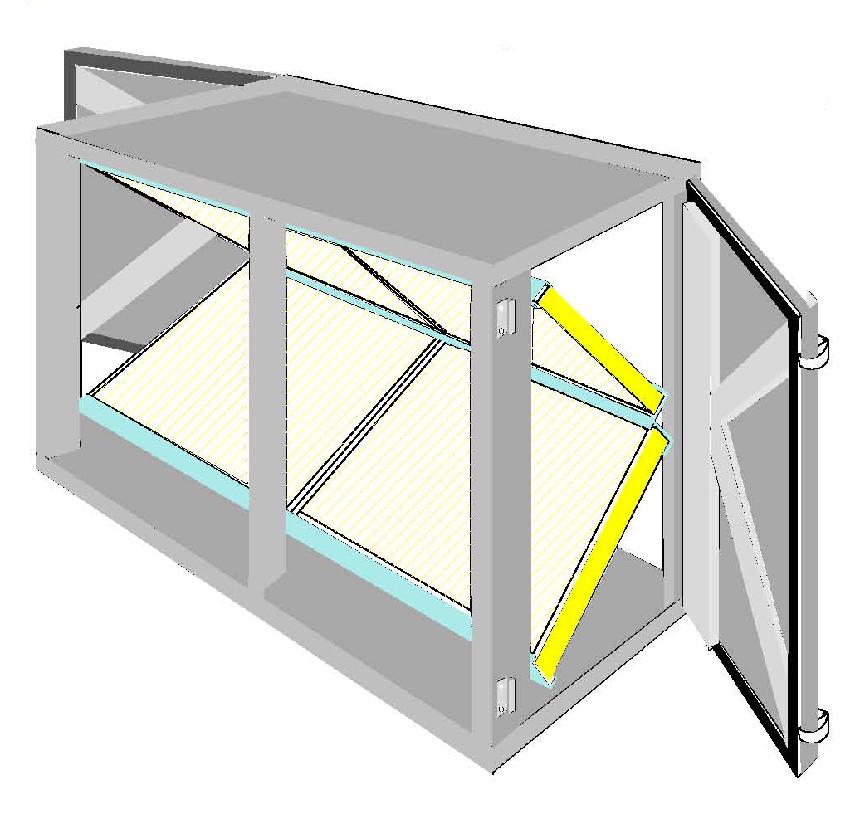 Side access housing for 2" or 4" filters in an angled track arrangement
